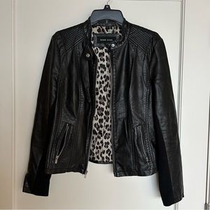 Fitted Leather Jacket with Leopard Sateen Lining